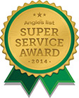 Angie's List Super Service Award for 2014 awarded to Buck Roofing for roof repair and installation services